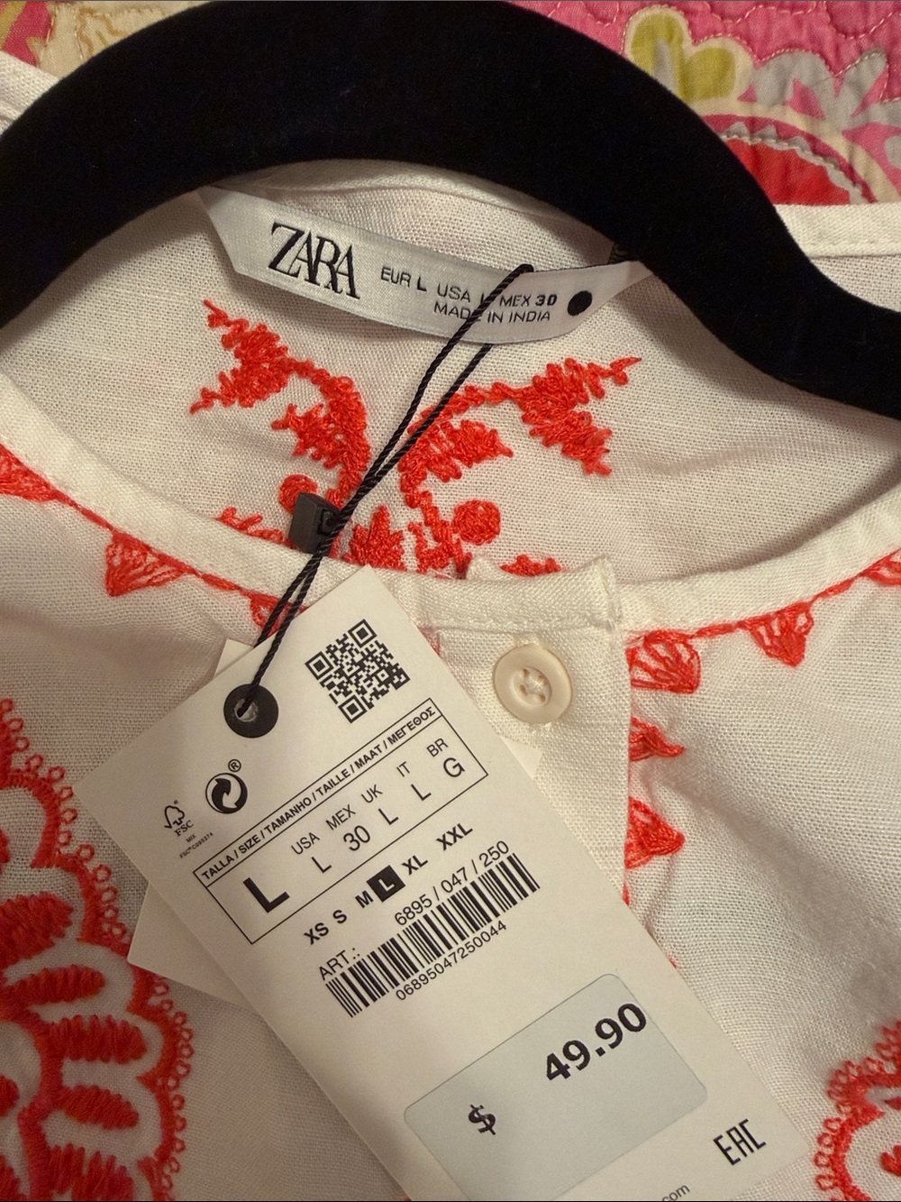 Zara White Blouse with Bright Red Embroidery - Picture 3 of 7